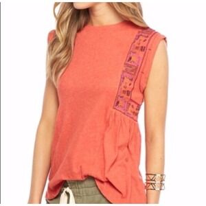 Free People Embroidered Marcy Peplum Tank Top Blouse Boho Artisan XS Small
